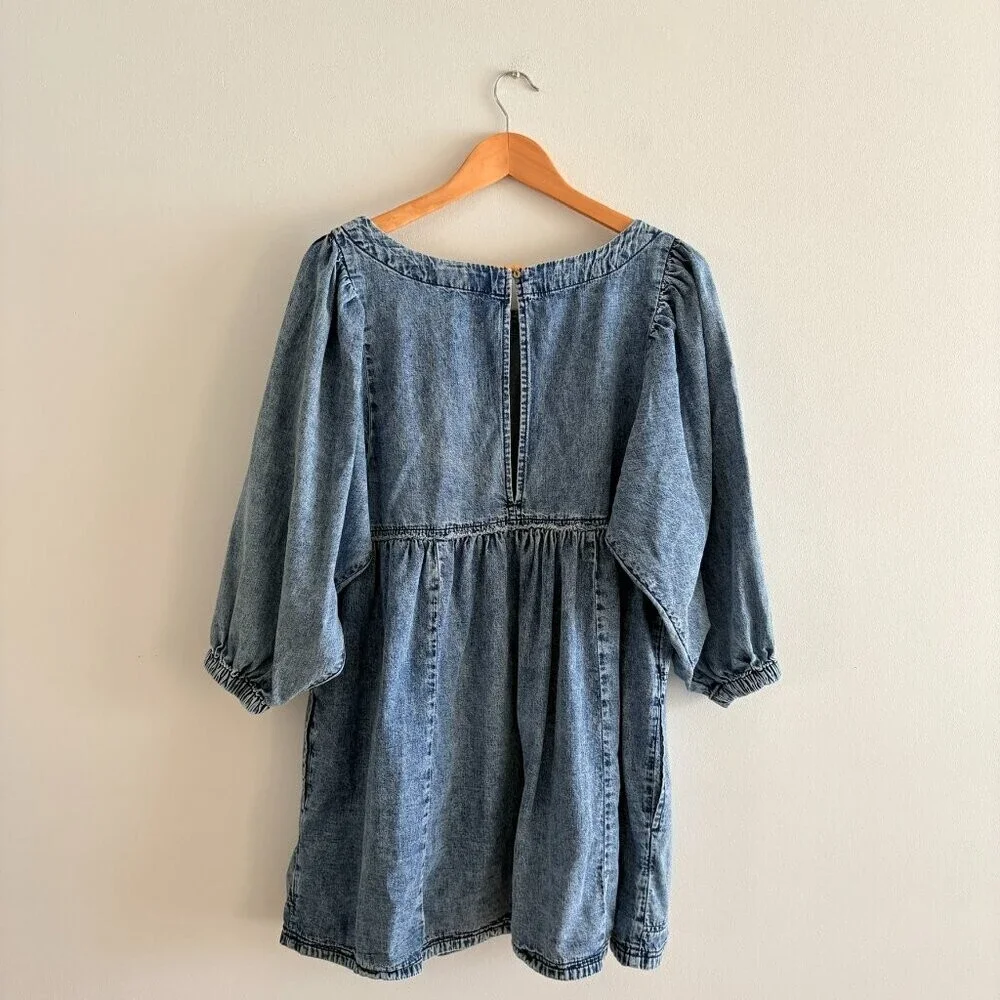 Free People Get Obsessed Cotton Denim Mini Dress Blue Size Small